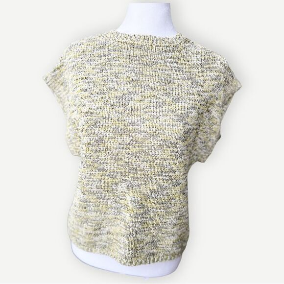 H&M Knit Yellow Gray Crewneck Relaxed Short Sleeve Pullover Boxy Sweater Top. XS - Picture 4 of 11